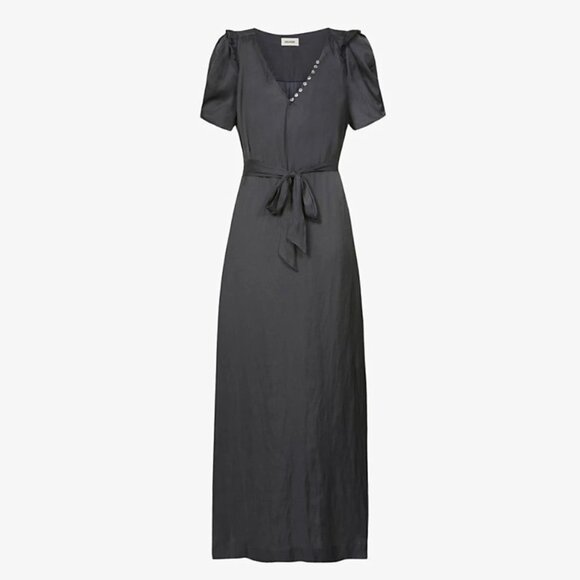 Zadig & Voltaire Black Rity Satin Tie Waist Maxi Dress Size Small 41311 - Picture 2 of 14